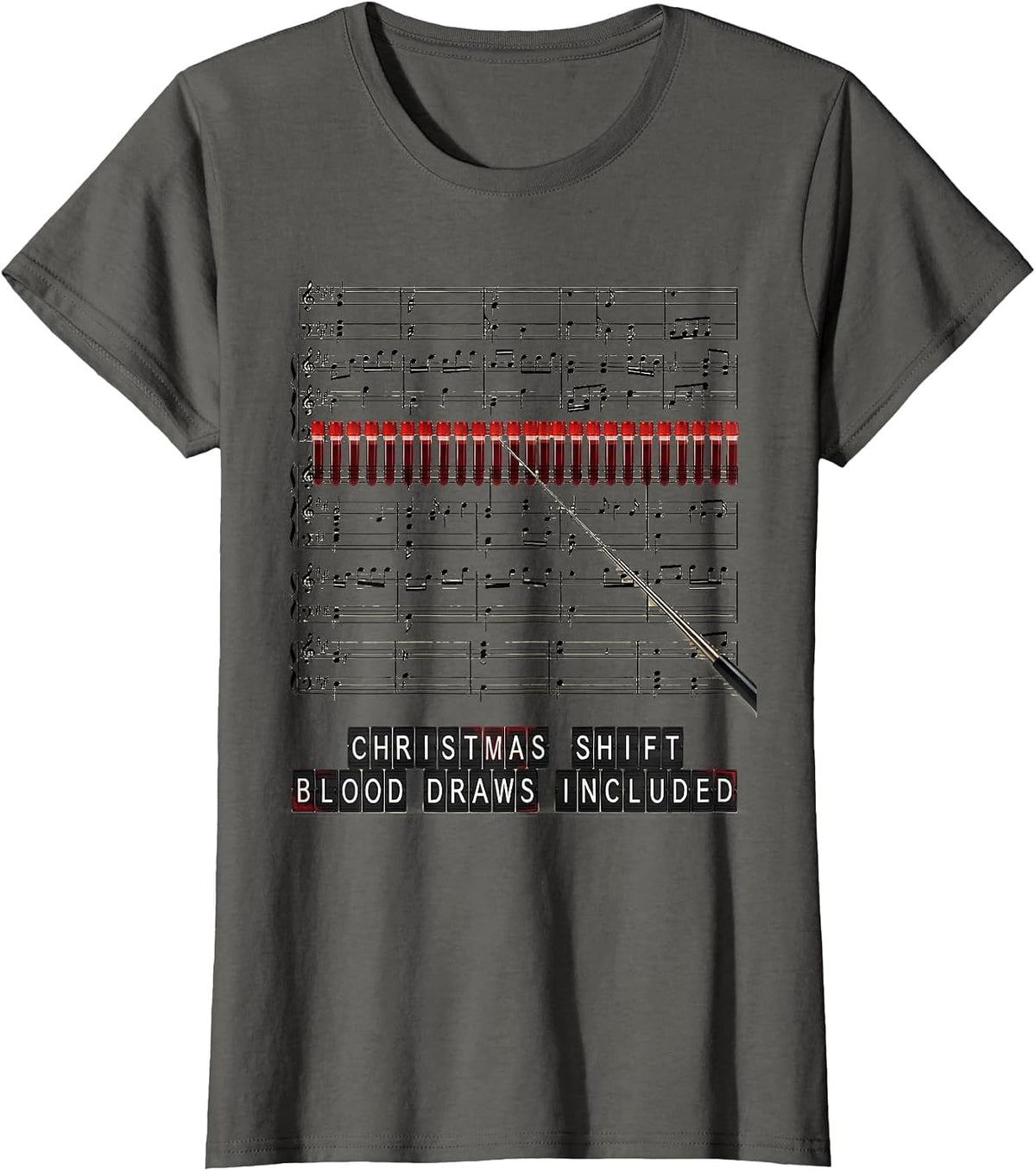 Women's Christmas Shift Blood Draws Included Phlebotomist Tech T-Shirt - Asphalt Grey