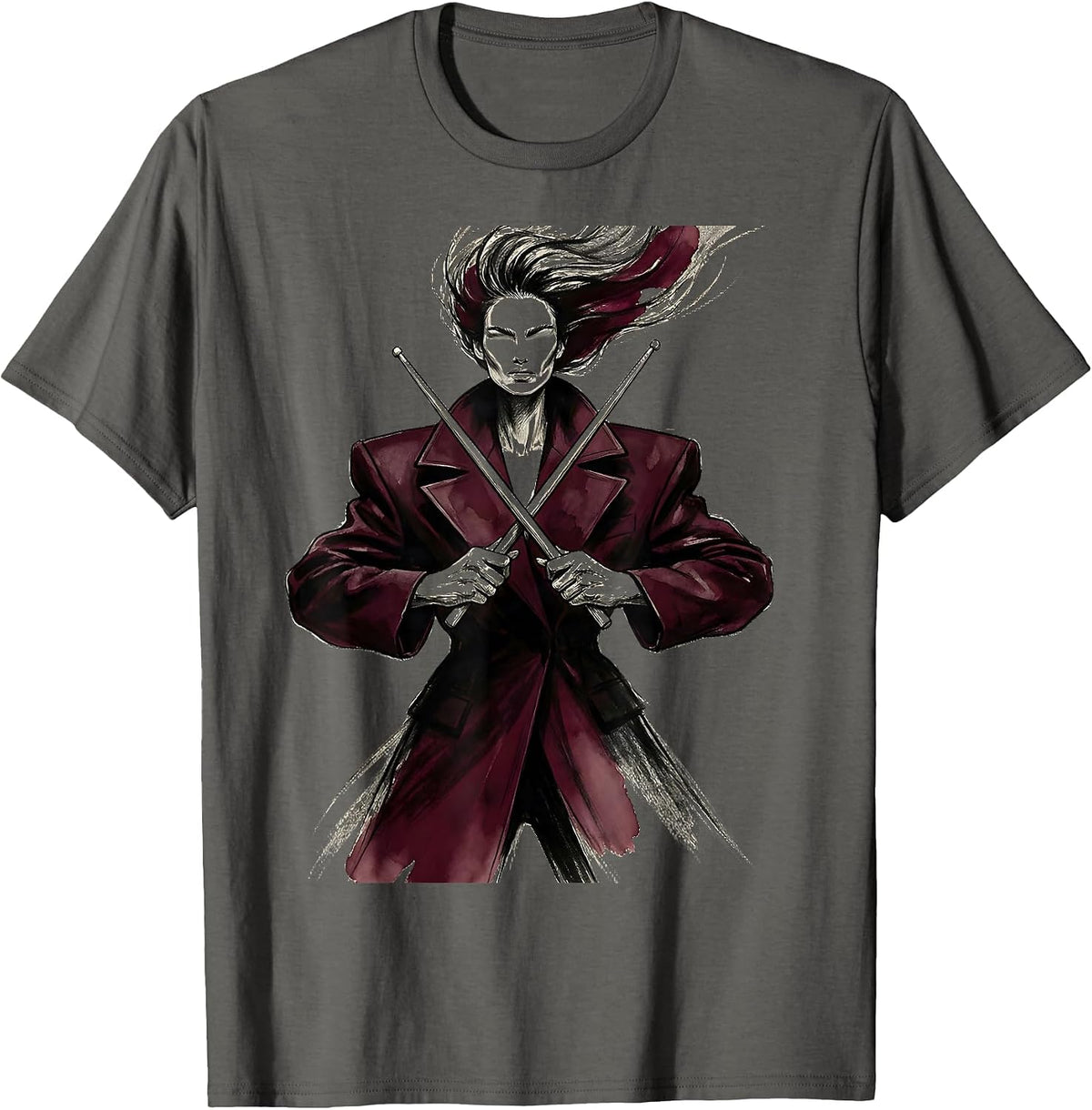 Drummer Drumsticks Crossed Band Music Graphic T-Shirt - Asphalt Grey