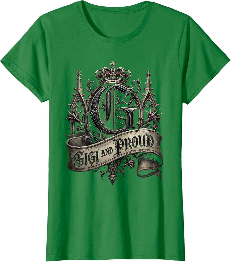 Women's Gigi And Proud Grandma Design T-Shirt - Kelly Green