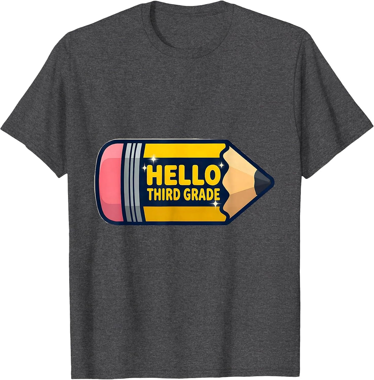Hello Third Grade Cute Back to School Pencil Teacher Girl T-Shirt - Dark Heather Grey