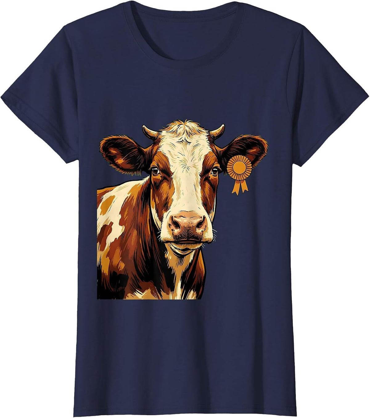 Women's Dairy Cow Face Funny Farm Animal Lover Humor T-Shirt - Navy Blue