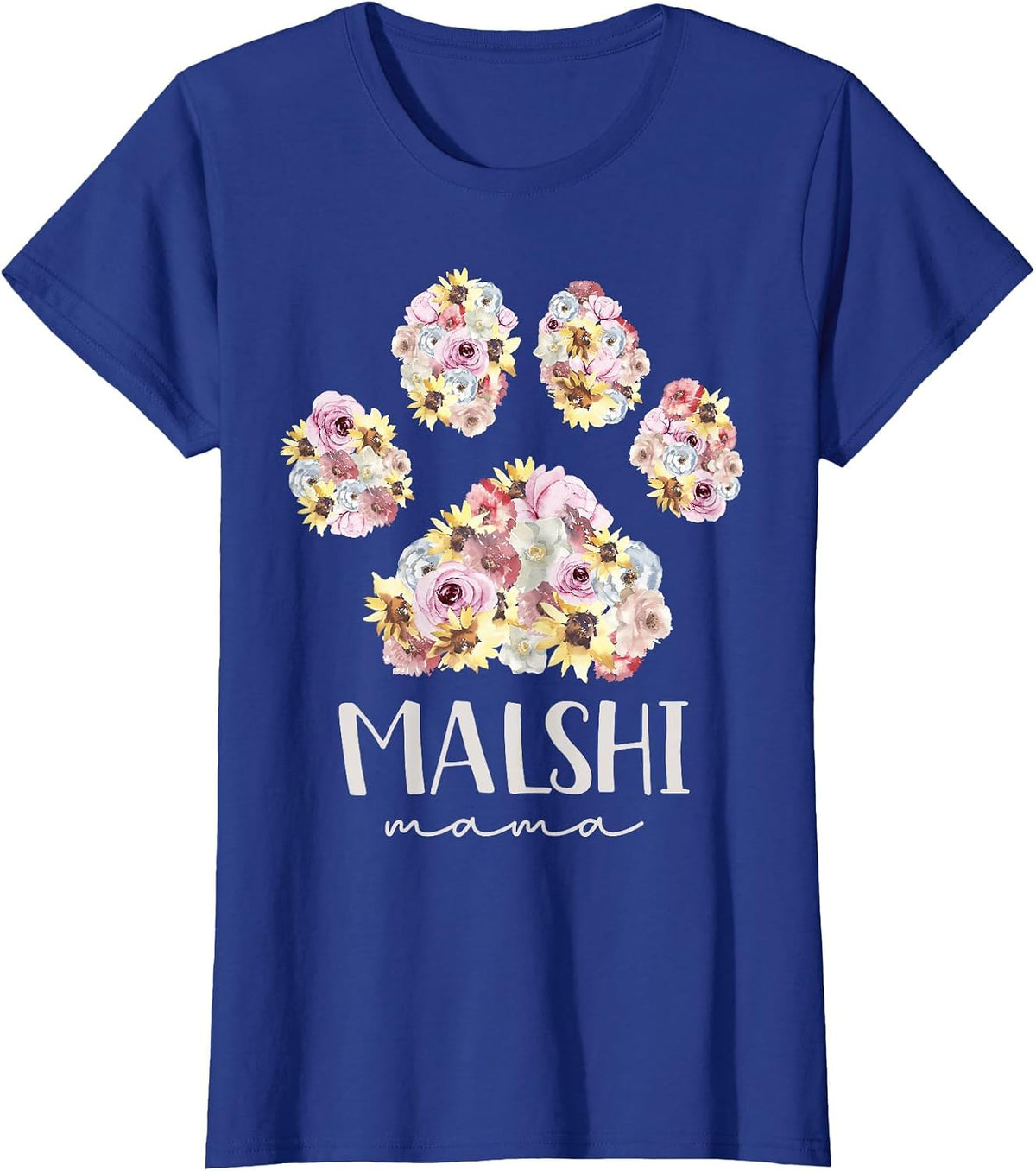 Malshi Mama Maltese Shih Tzu Floral Paw Dog Mom T-Shirt - Royal Blue