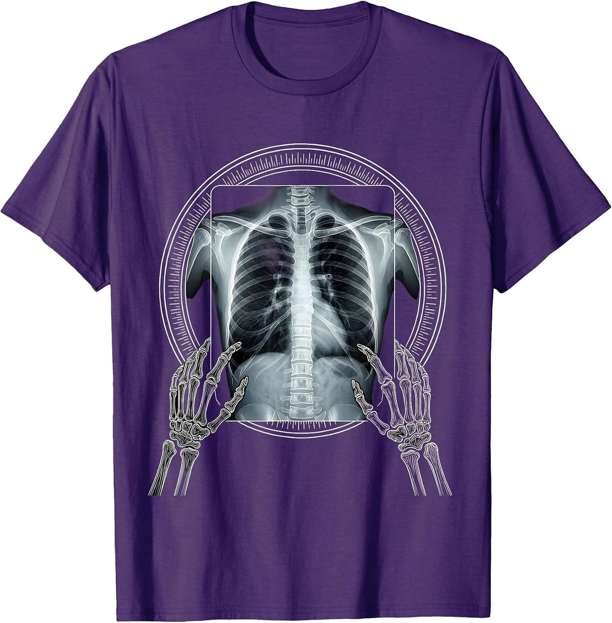 Men's Glowing Chest X-Ray Skeleton Hands Radiology T-Shirt - Purple