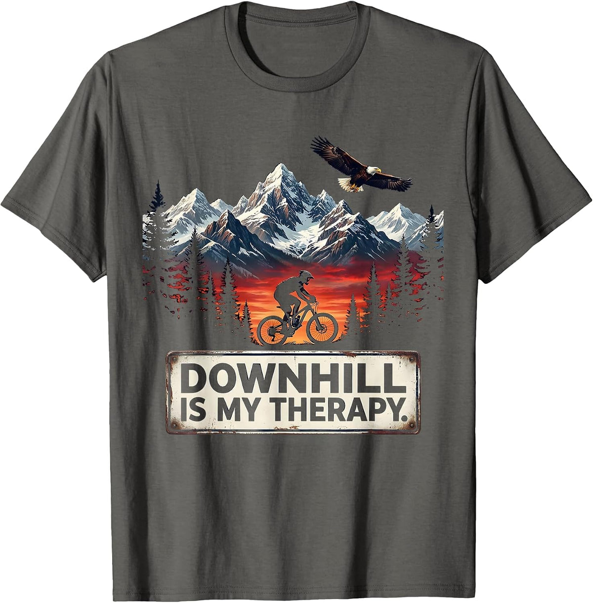 Downhill Is My Therapy Mountain Bike Design T-Shirt - Asphalt Grey