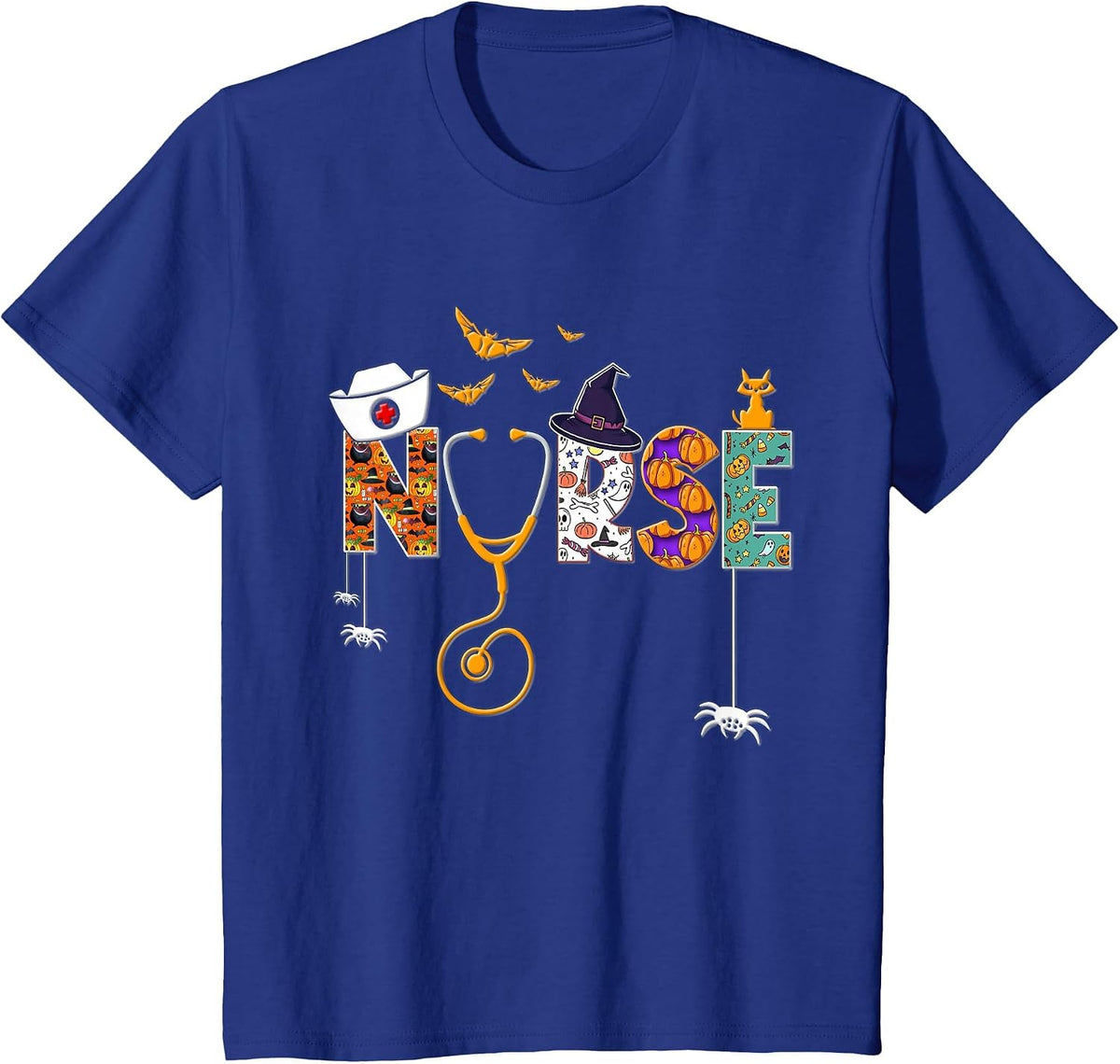 Halloween Nurse Nursing Cute Health Worker Halloween Pattern T-Shirt - Royal Blue