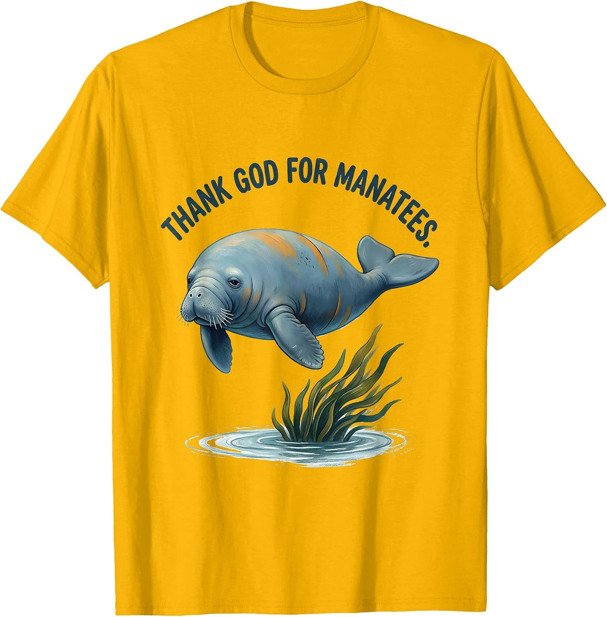 Thank God For Manatees Cute Storybook Faith-Themed Gift T-Shirt - Golden Yellow