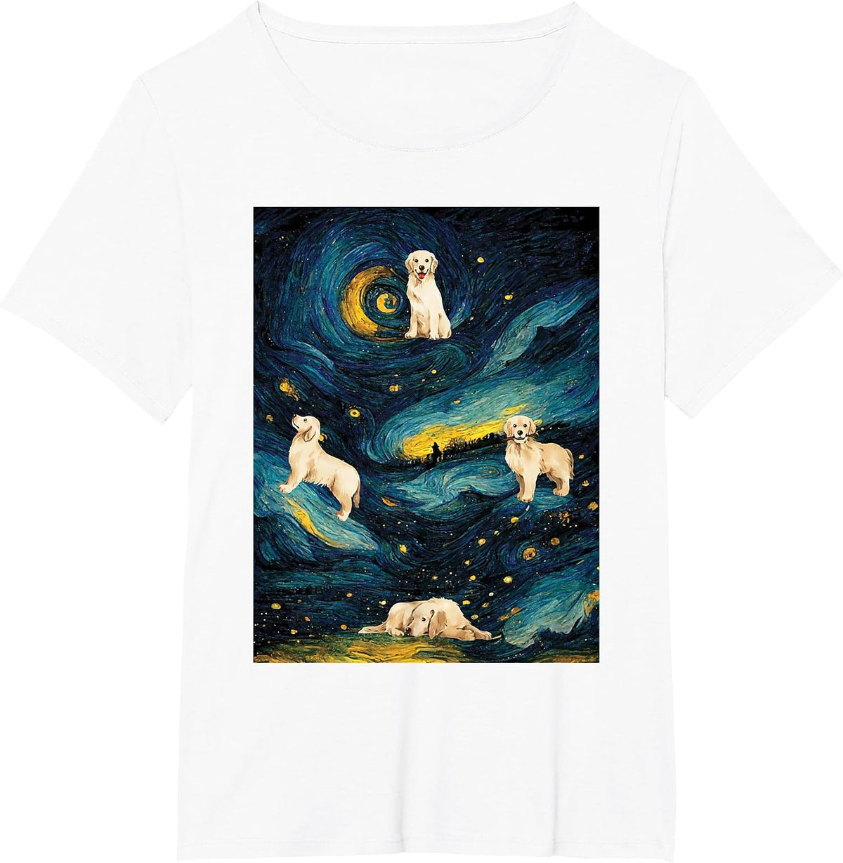 Starry Night Golden Retriever Dog - Canine Lover Pet Owner T-Shirt - White