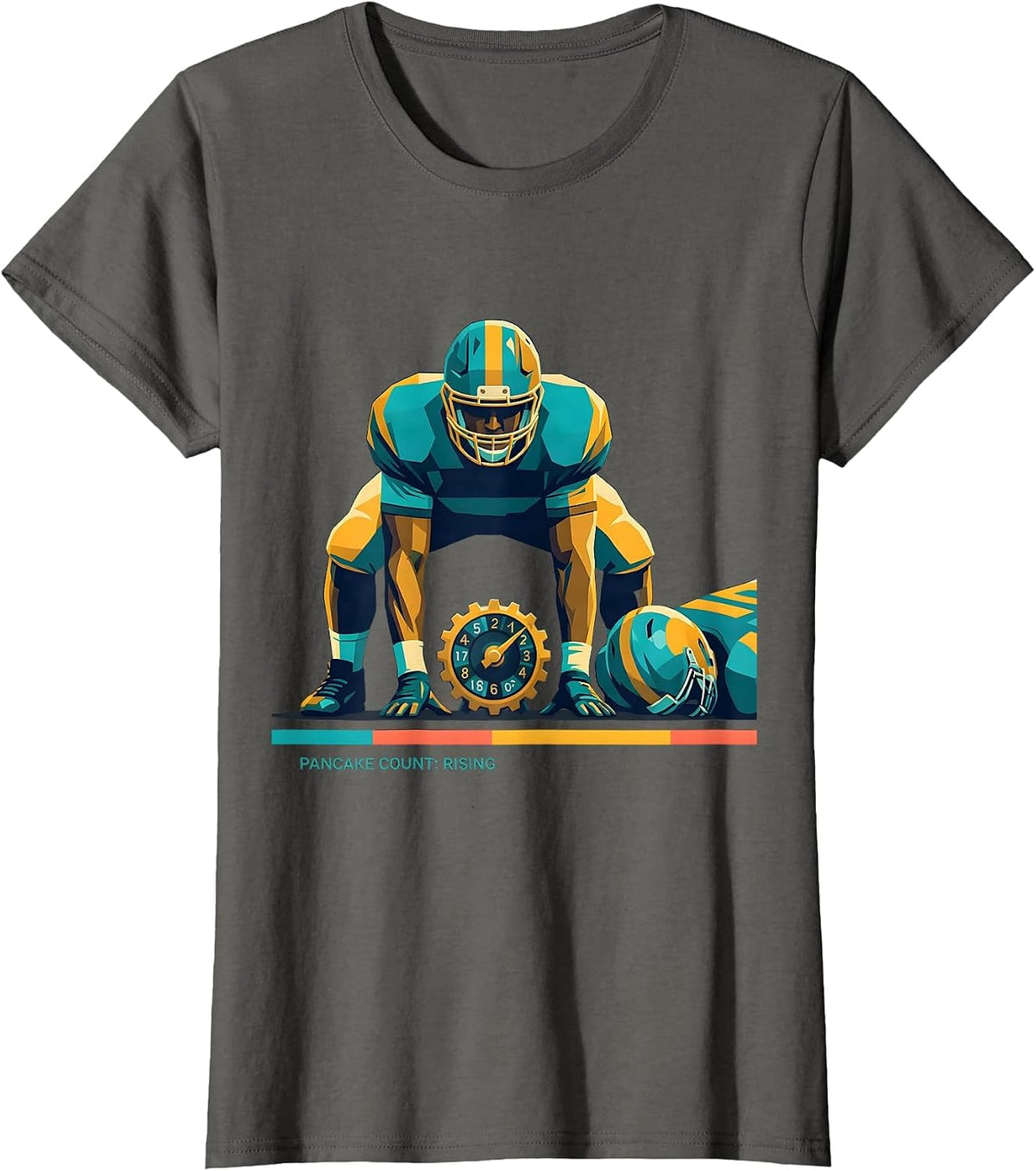 Women's Pancake Count: Rising Flat Vector Football Lineman Humor T-Shirt - Asphalt Grey