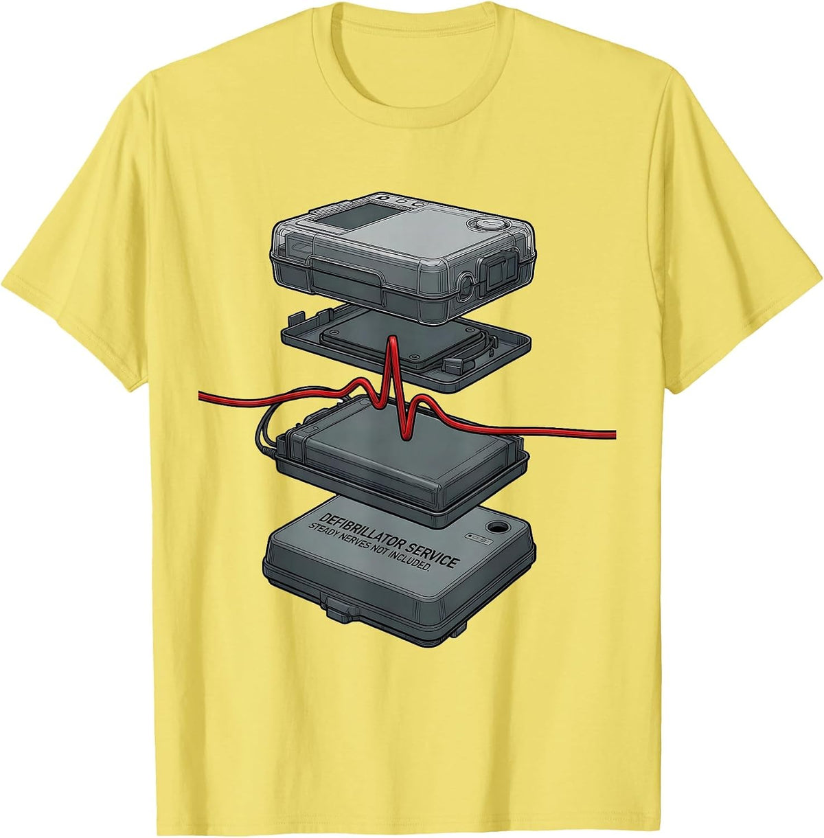 Men's Defibrillator Service Steady Nerves Not Included Funny EMT T-Shirt - Lemon Yellow