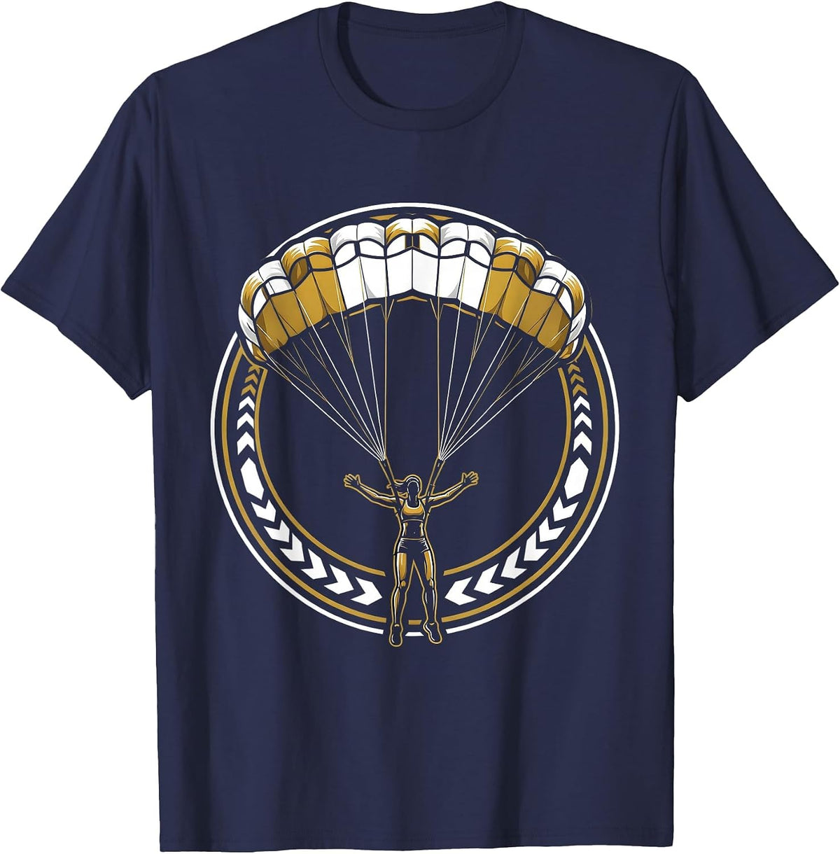 Skydiver Silhouette Parachute Canopy Graphic T-Shirt - Navy Blue
