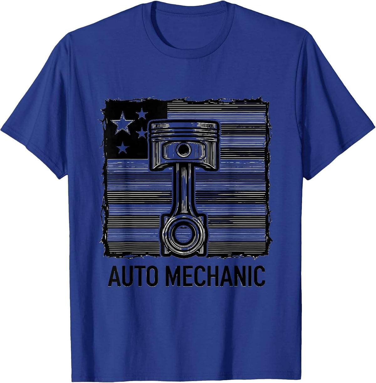 Auto Mechanic Patriotic Flag Line Art Car Mechanic Gift T-Shirt - Royal Blue