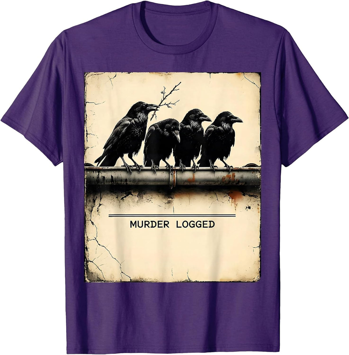 Murder Logged Distressed Crow Gothic Bird Lover Dark Humor T-Shirt - Purple