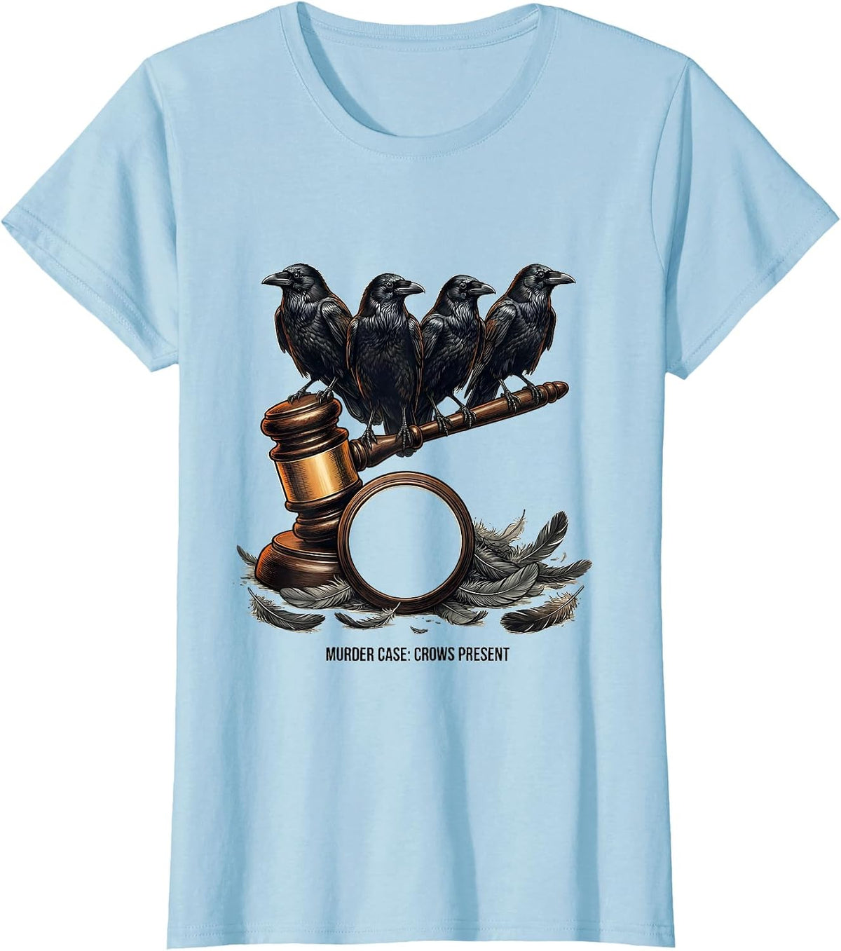 Murder Case: Crows Present Gothic Bird Lover Halloween Humor T-Shirt - Baby Blue