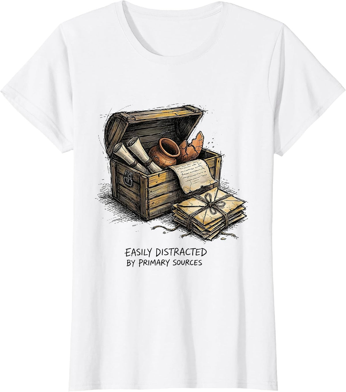 Women's Easily Distracted By Primary Sources Funny History Teacher T-Shirt - White