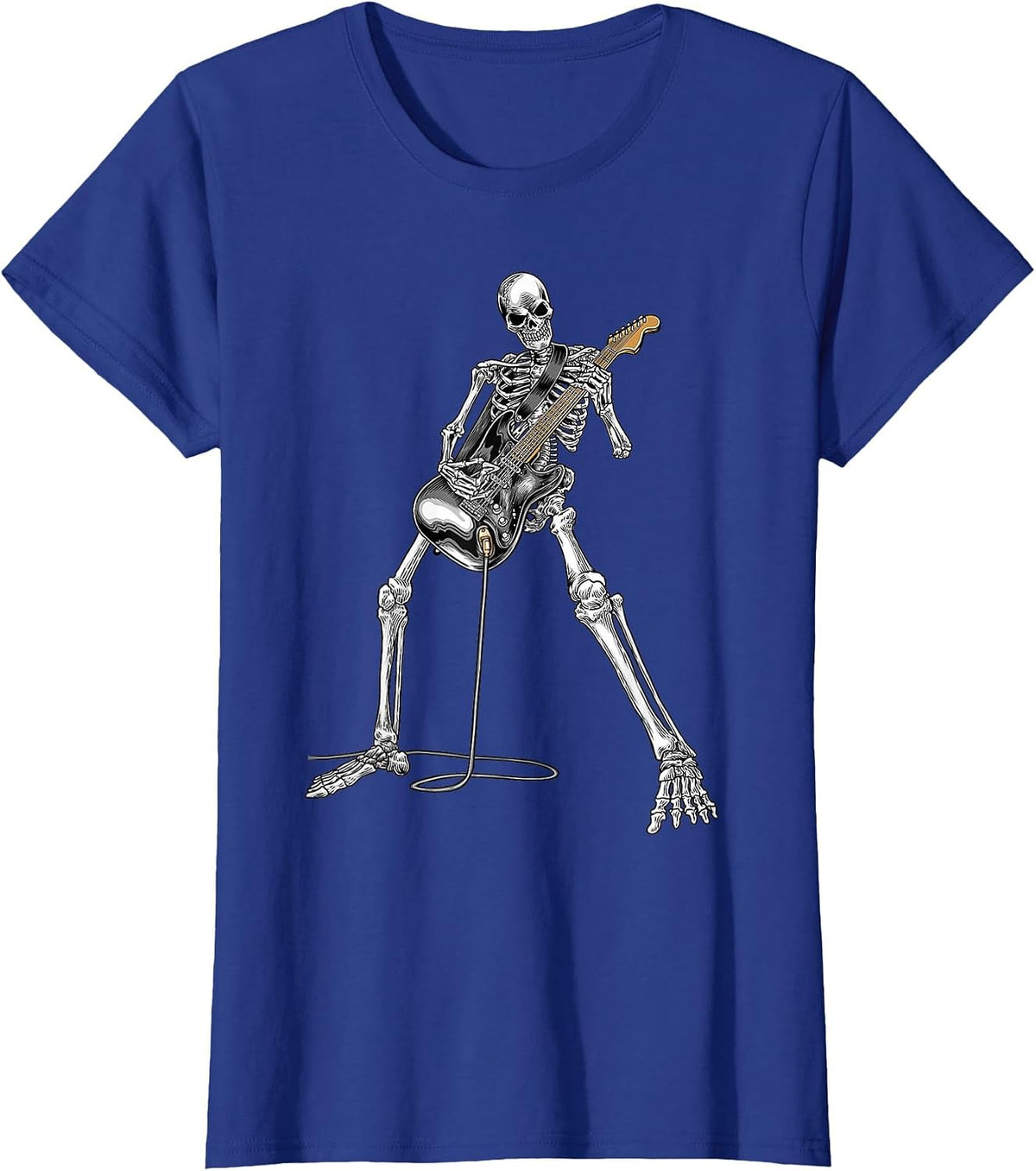Halloween Skeleton Playing Guitar Rock and Roll Band Tees T-Shirt - Royal Blue