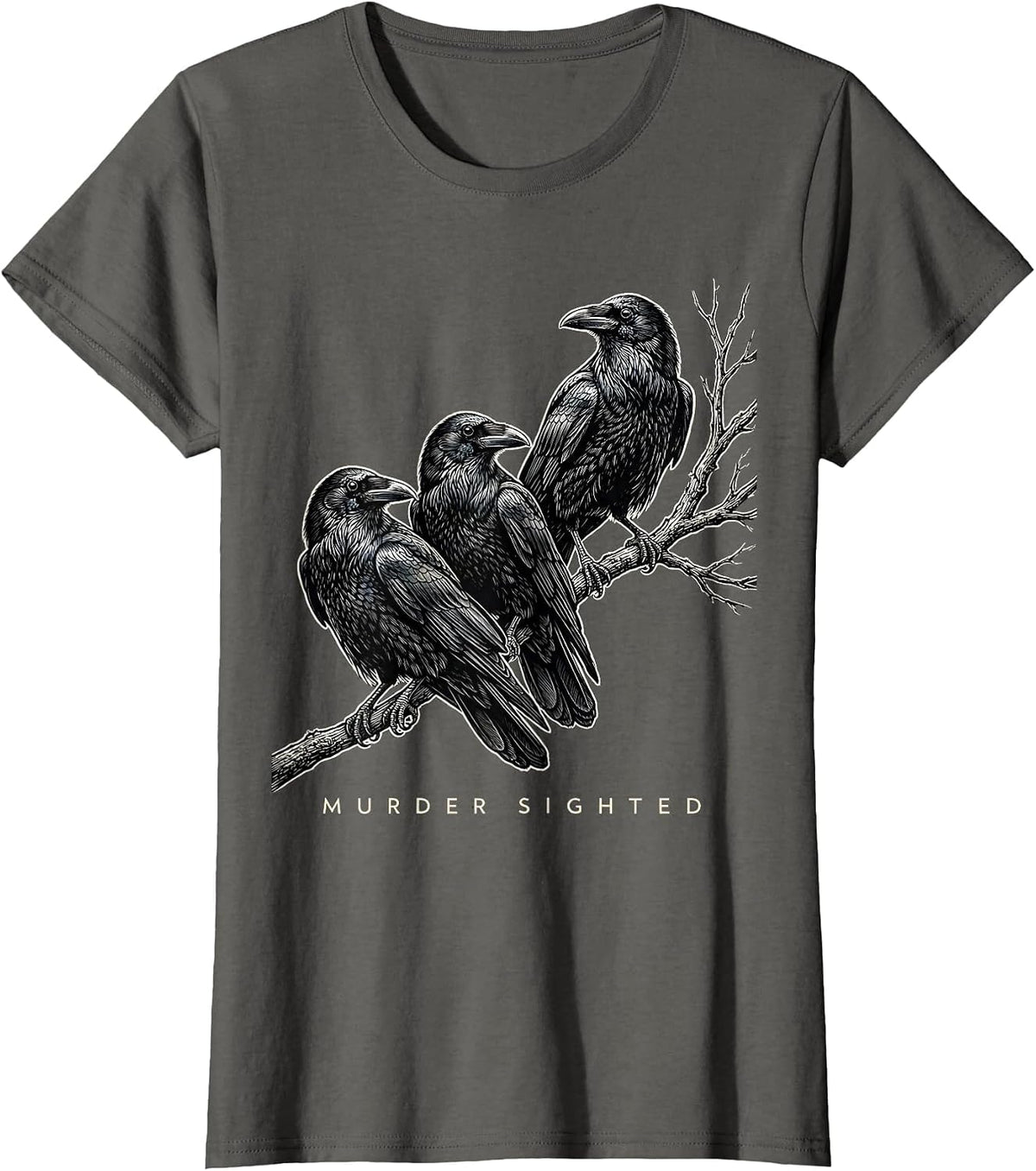 Women's Murder Sighted Dark Humor Crow Raven Gothic Bird Lover T-Shirt - Asphalt Grey