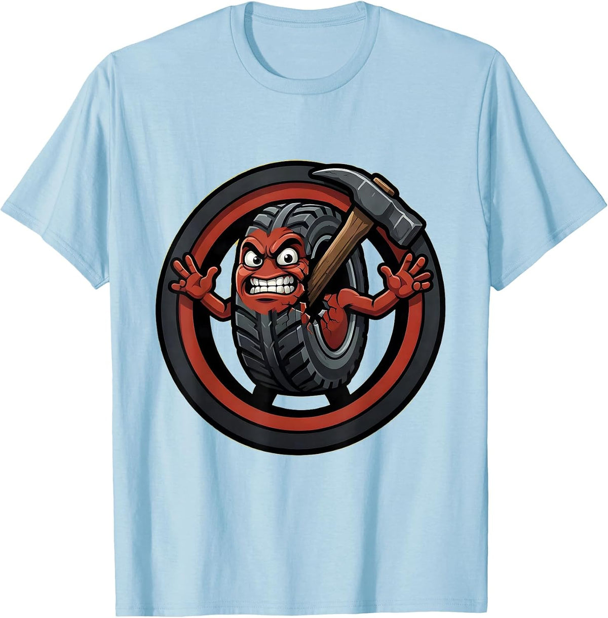 Men's Tire Iron Wedged in Split Tire Graphic T-Shirt - Baby Blue
