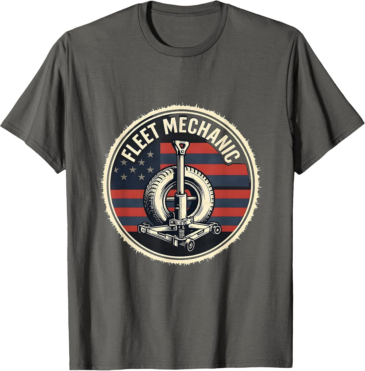 Fleet Mechanic Patriotic American Flag Mechanic Gift T-Shirt - Asphalt Grey