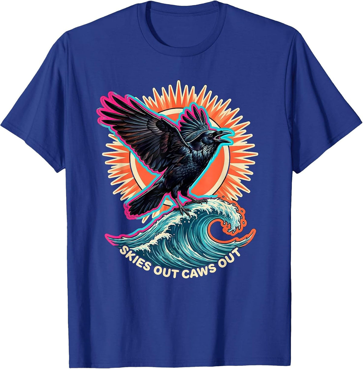 Men's Skies Out Caws Out Crow Bird Lover Design T-Shirt - Royal Blue
