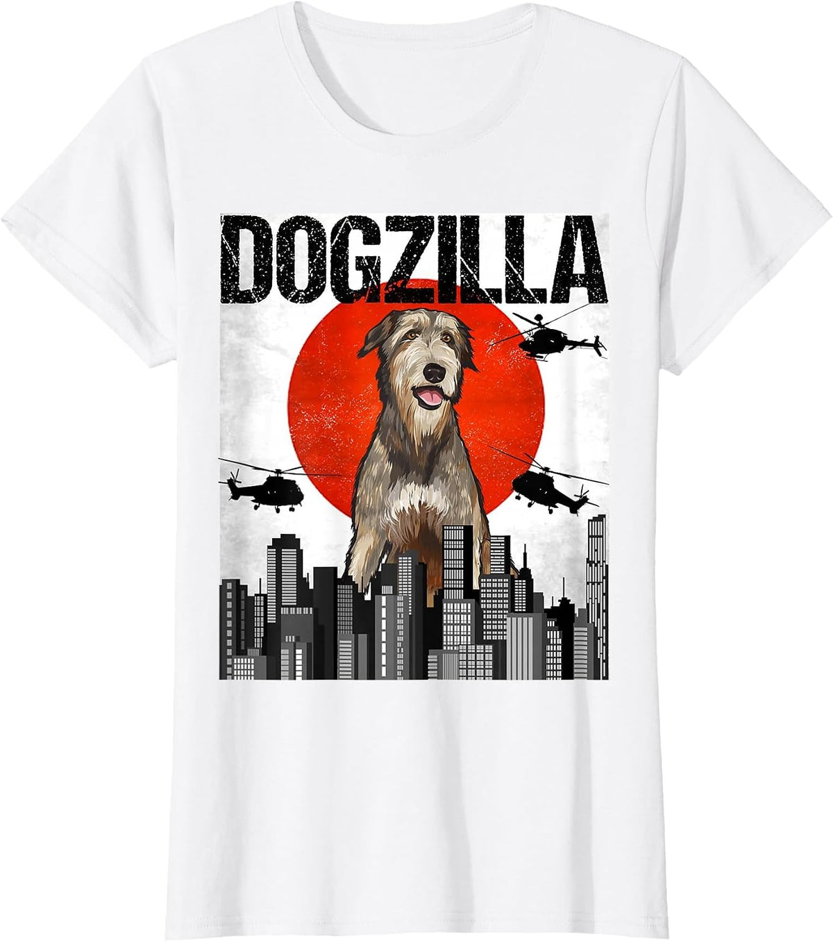 Funny Vintage Japanese Dogzilla Irish Wolfhound T-Shirt - White