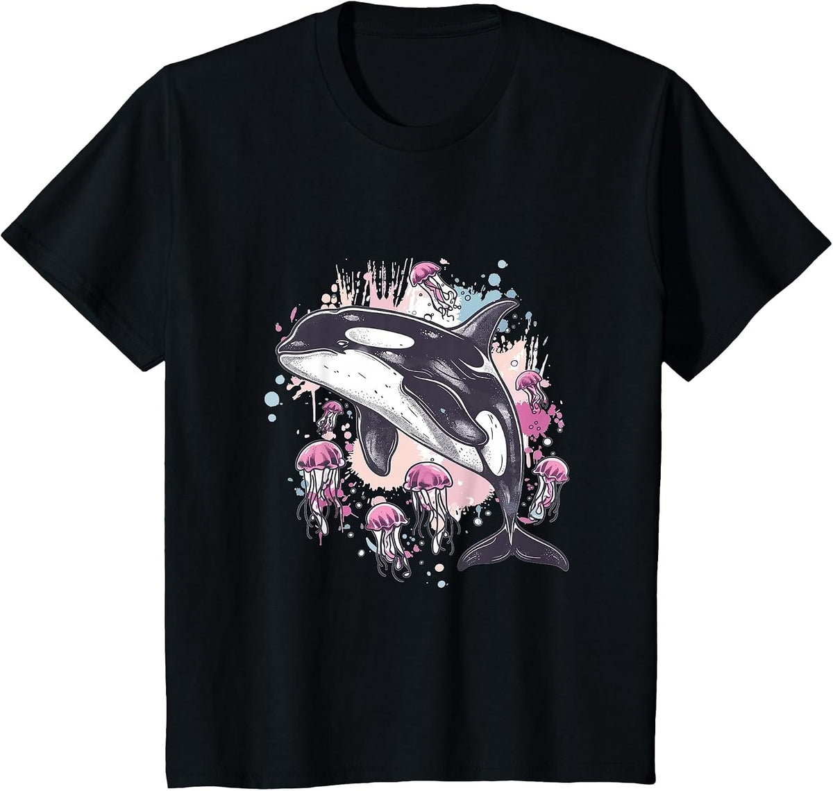 Orca Whale Jellyfish Graphic T-Shirt - Black