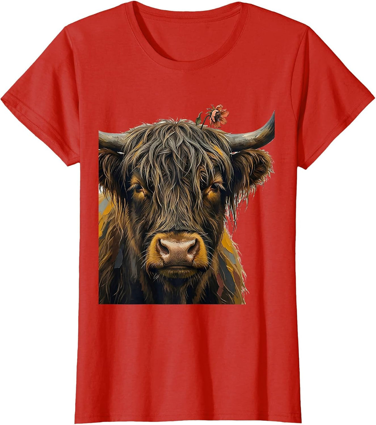 Oversized Highland Cow Funny Cute Novelty Animal Lover T-Shirt - Red