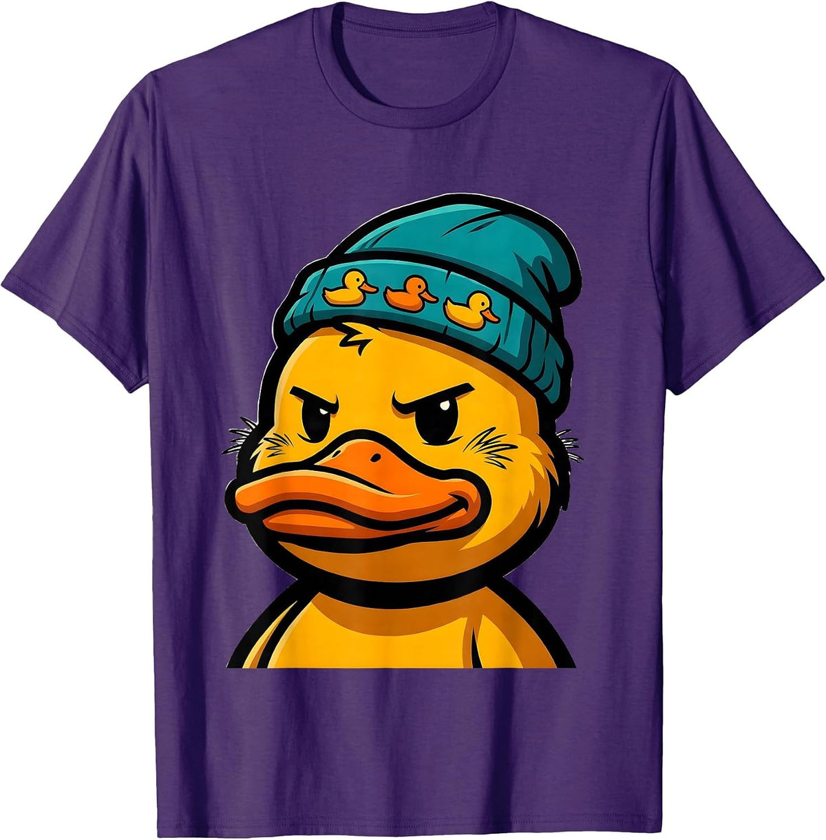 Duck Head in Knit Cap Funny Animal Lover Novelty T-Shirt - Purple