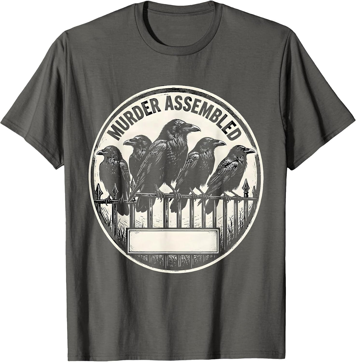 Murder Assembled Gothic Crow Humor Dark Bird Lover Pun T-Shirt - Asphalt Grey