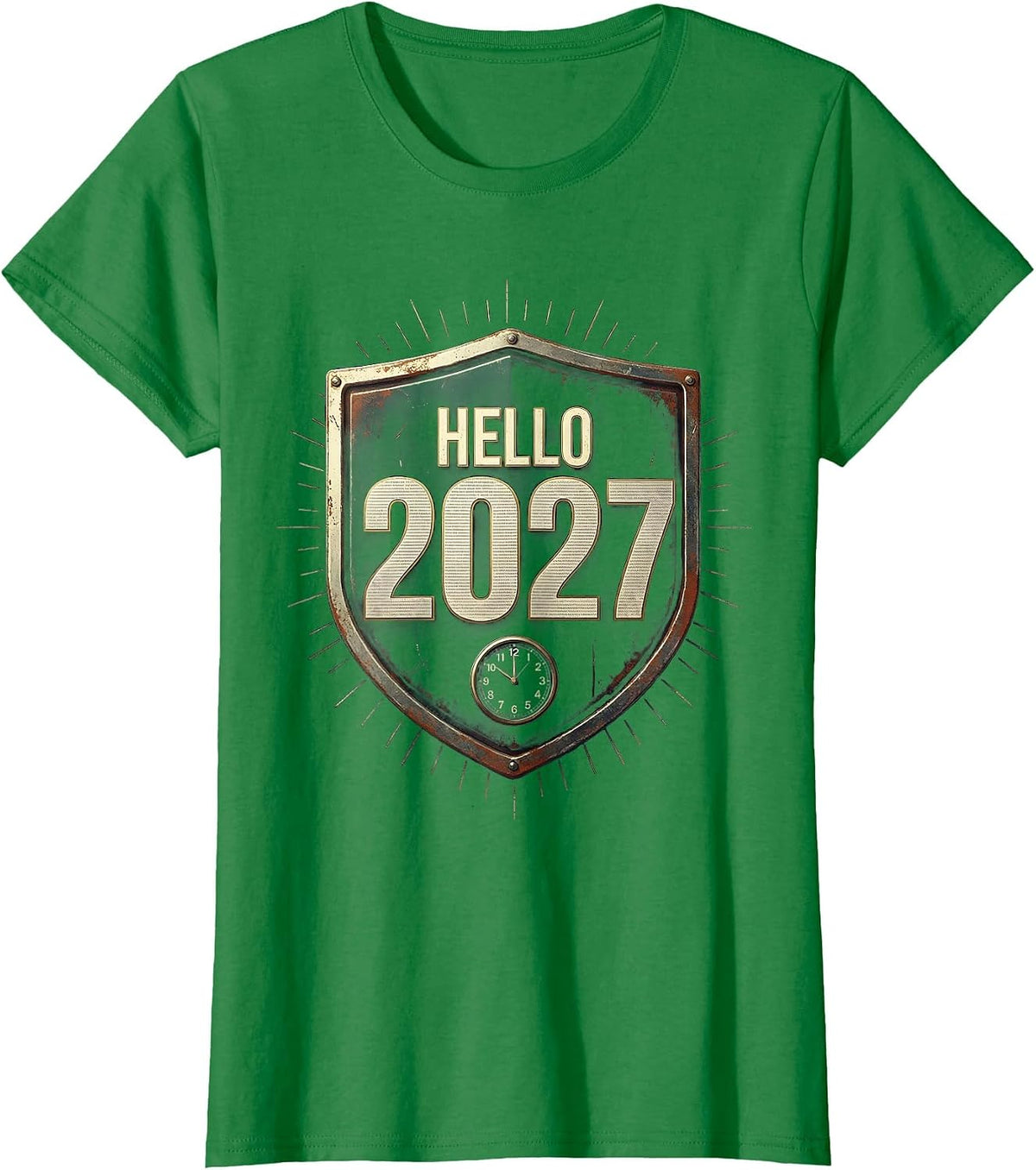 Women's Hello 2027 Vintage Family Matching New Year Eve Keepsake T-Shirt - Kelly Green