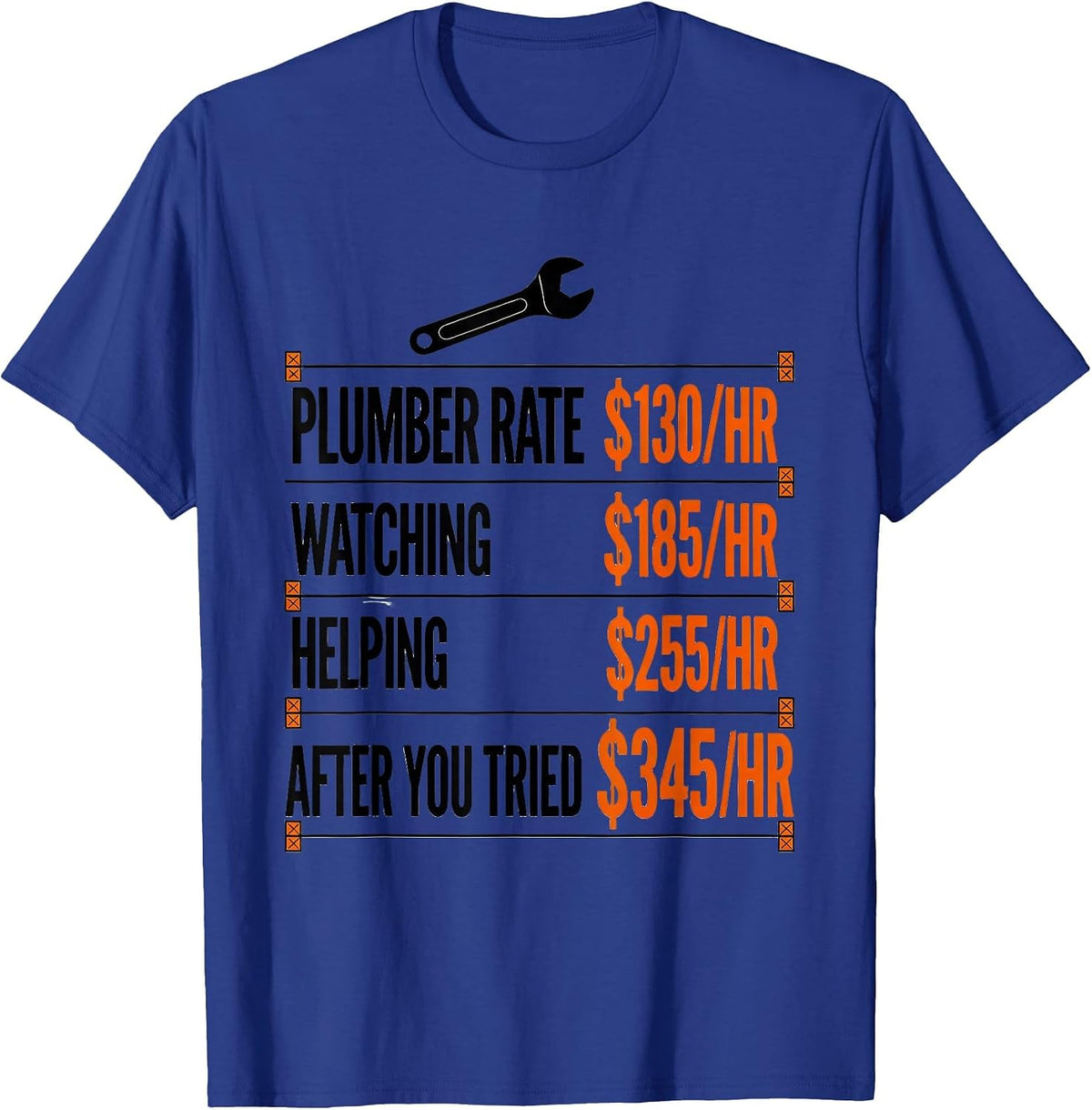 Men's Plumber Rate $130/hr Funny Plumber Gift T-Shirt - Royal Blue