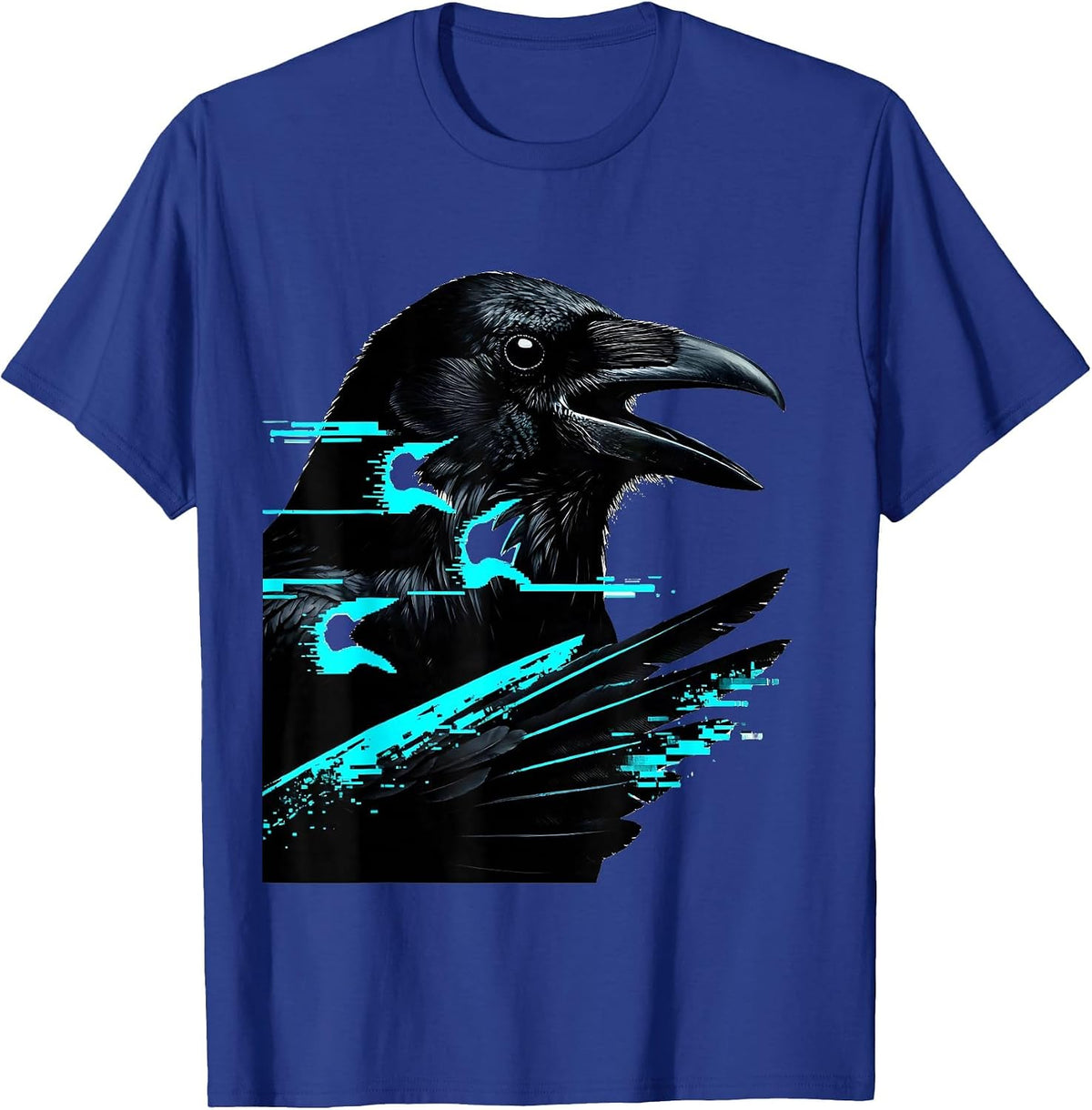Men's Crow Glitch Datamosh Dark Humor Gothic T-Shirt - Royal Blue