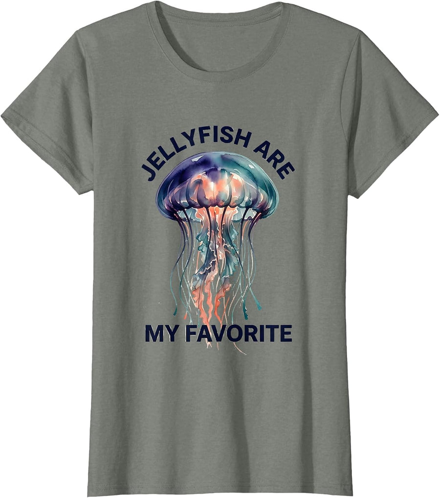 Jellyfish Are My Favorite Watercolor Ocean Creature Aquarium T-Shirt - Olive Heather