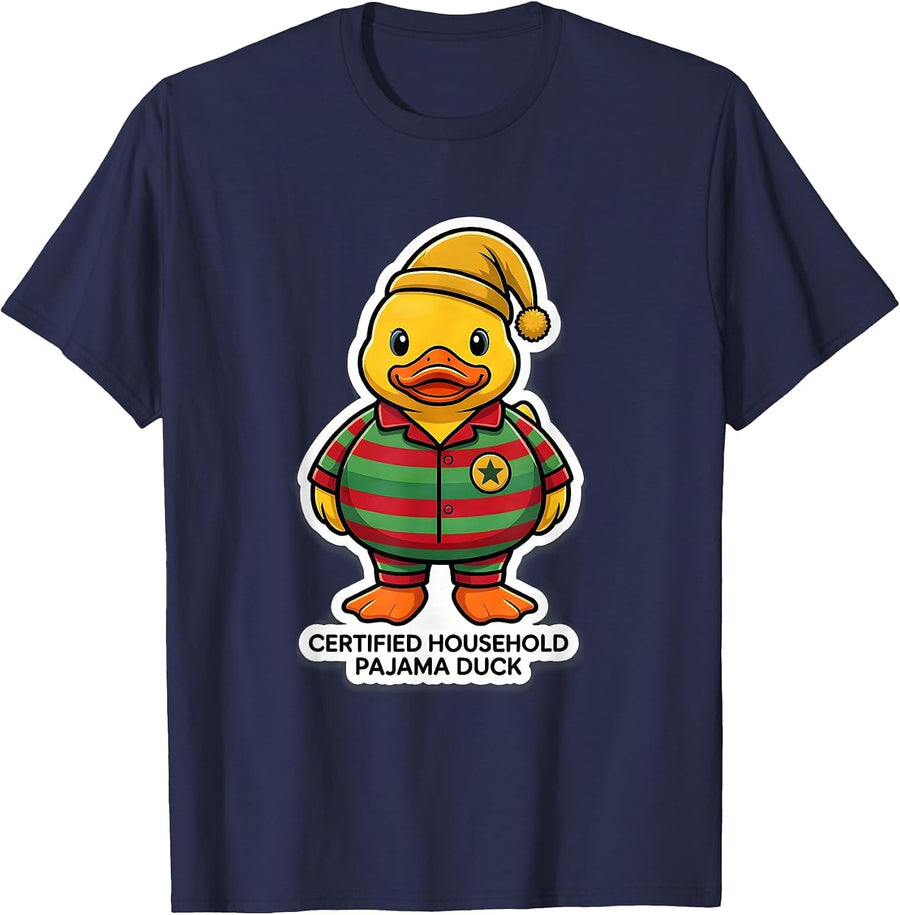 Certified Household Pajama Duck Funny Christmas Duck Lover T-Shirt - Navy Blue