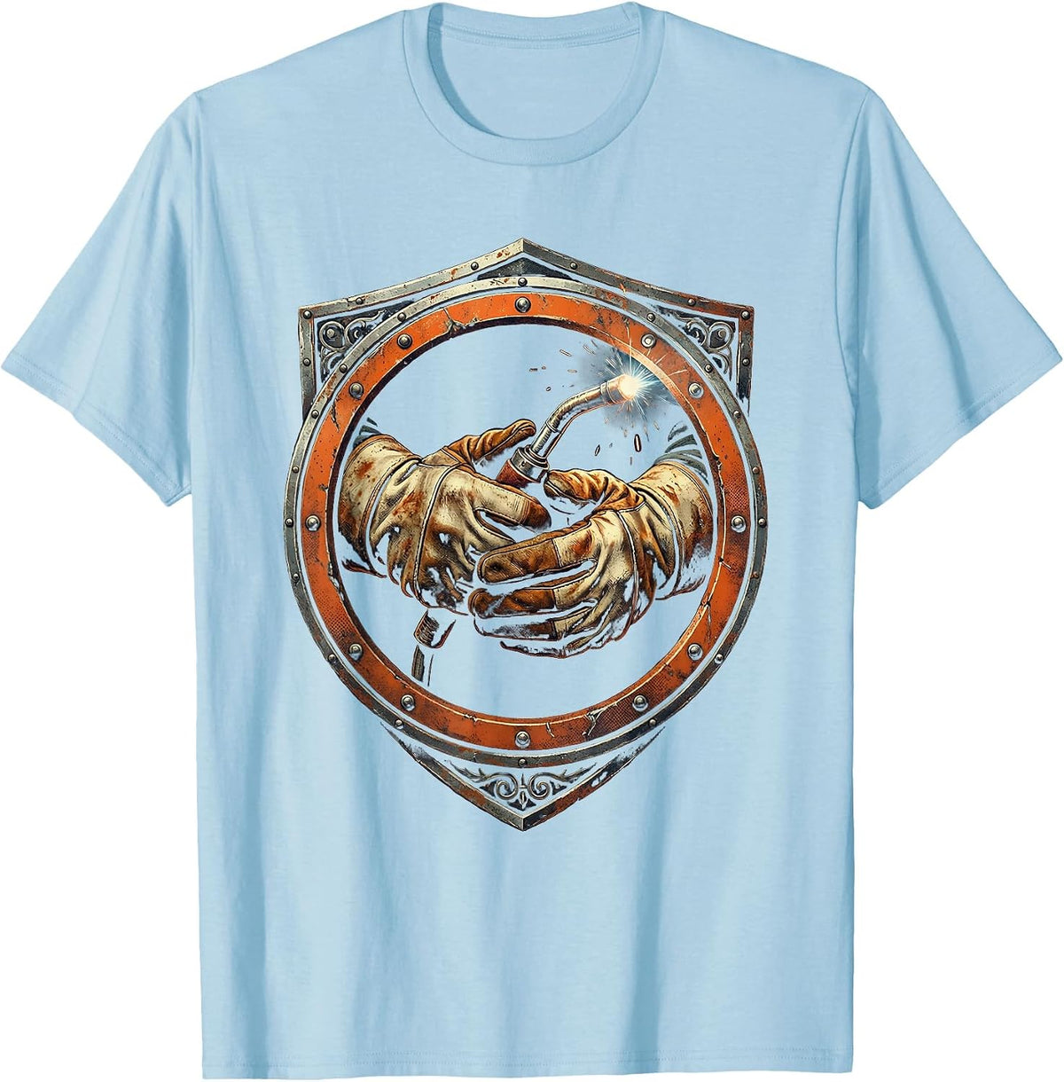 Welder Gloved Hands Torch Graphic Tee T-Shirt - Baby Blue