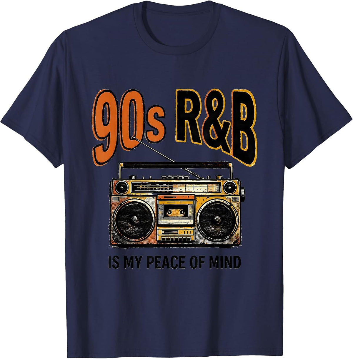 Men's 90s R&B Is My Peace Of Mind Retro Music Fan Nostalgia T-Shirt - Navy Blue