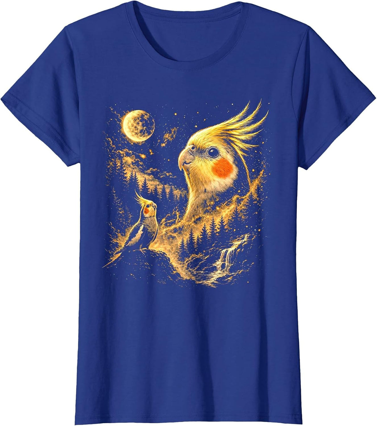 Cockatiel Howling to The Moon 90s Vintage Bird Animals Meme T-Shirt - Royal Blue