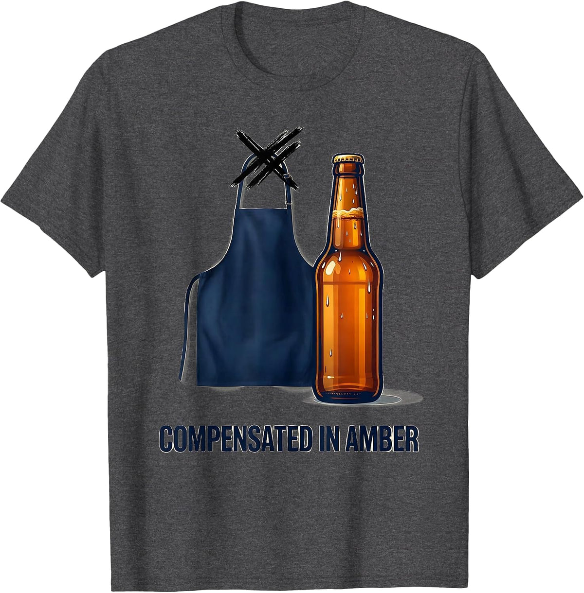 Men's Compensated In Amber Funny Labor Day Cookout Beer Humor T-Shirt - Dark Heather Grey
