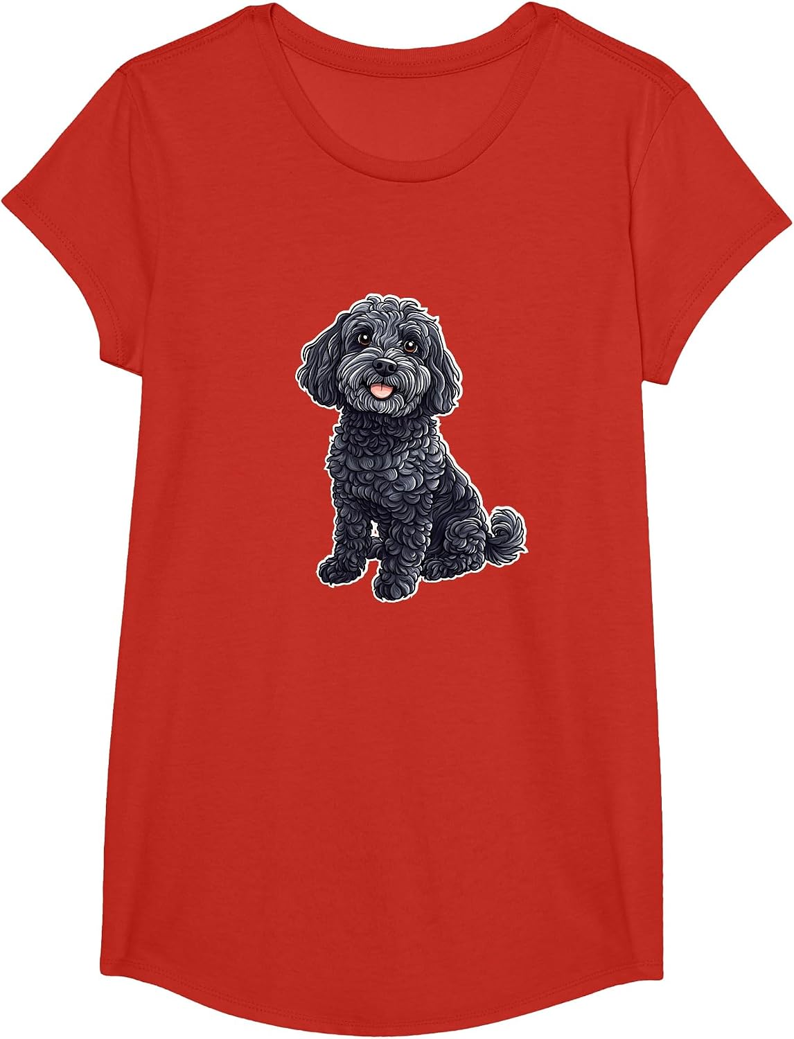 Cute Womens Girls Moms Sitting Black Cockapoo Dog Lover T-Shirt - Girls Red