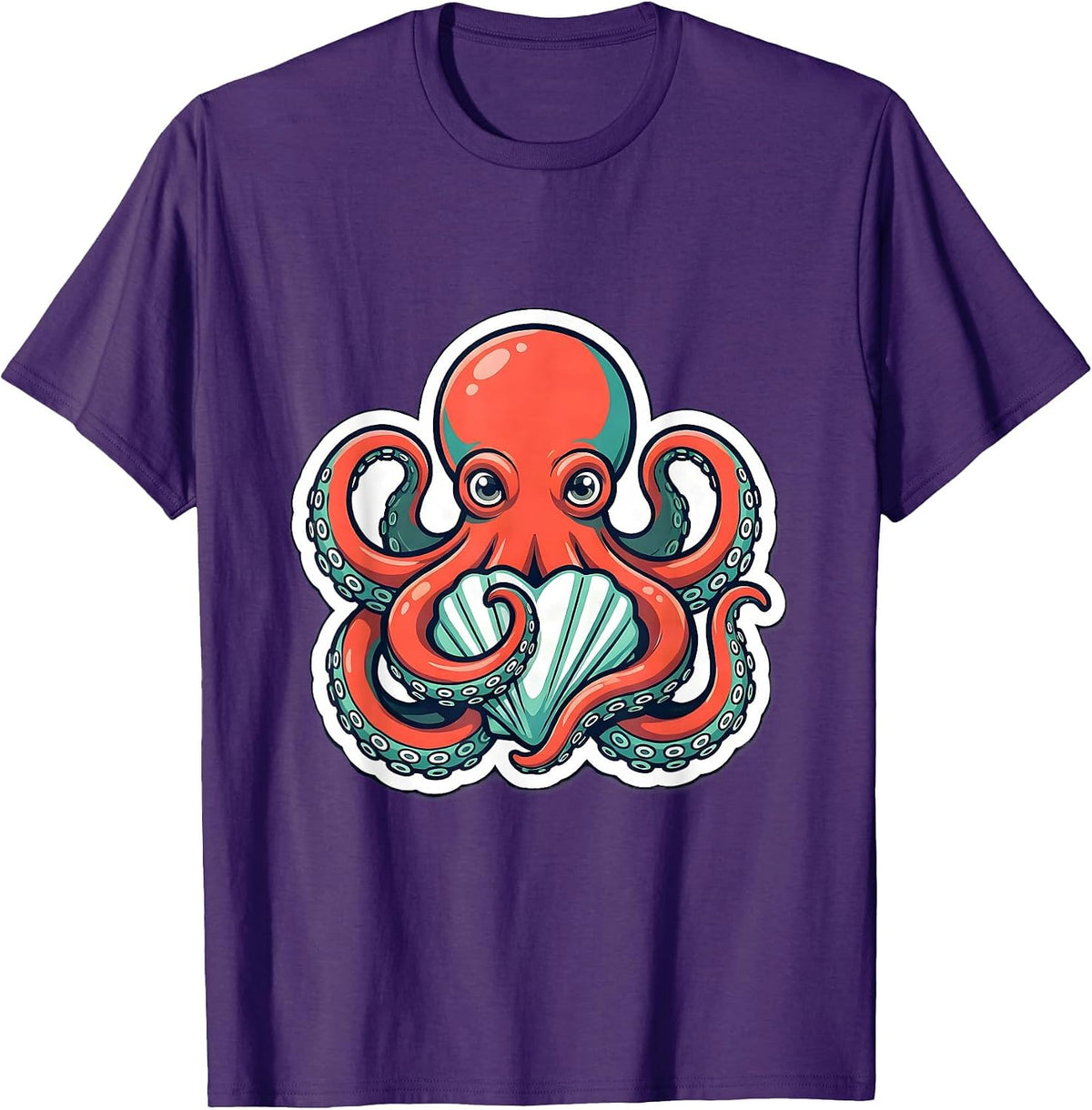 Octopus Heart Shell Embrace Cute Sea Creature Lover T-Shirt - Purple