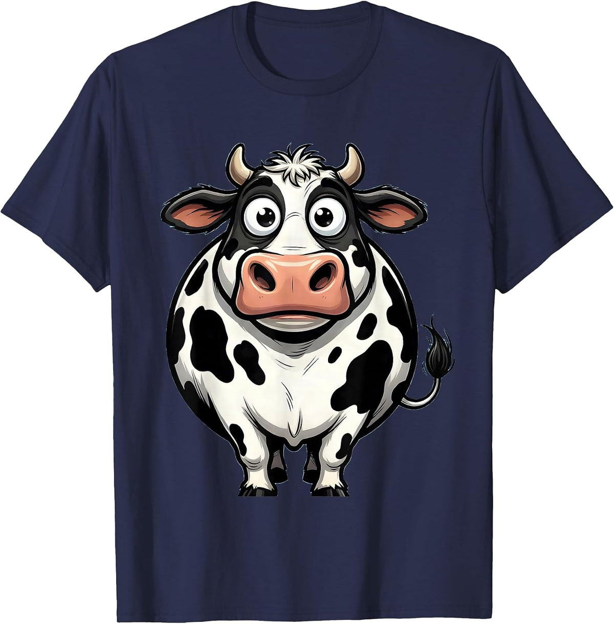 Classic Cow Black and White Spotted Print Design T-Shirt - Navy Blue