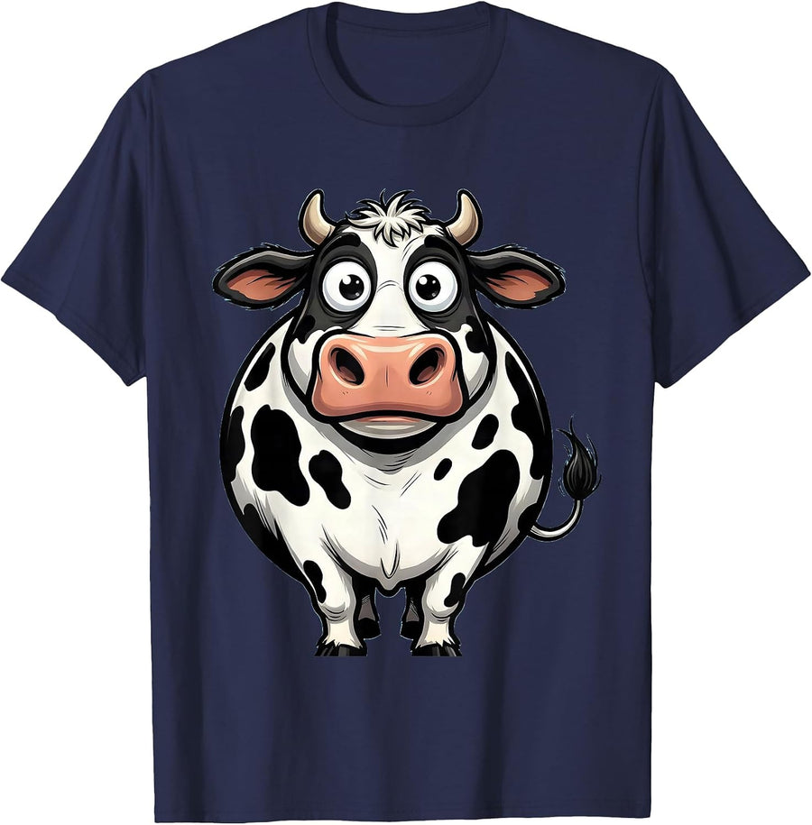 Classic Cow Black and White Spotted Print Design T-Shirt - Navy Blue