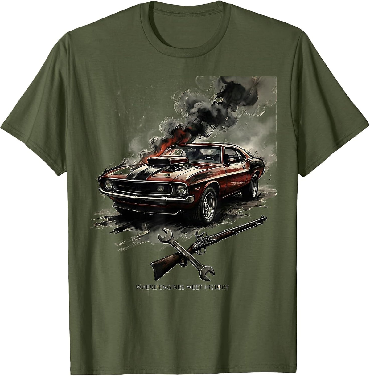 Men's Valley Forge Automotive Where Engines Meet History T-Shirt - Olive Green