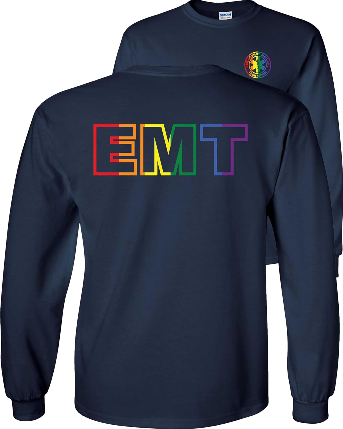 FAIR GAME EMT Long Sleeve Shirt Emergency Medical Techniciann - Navy-lgbt Design