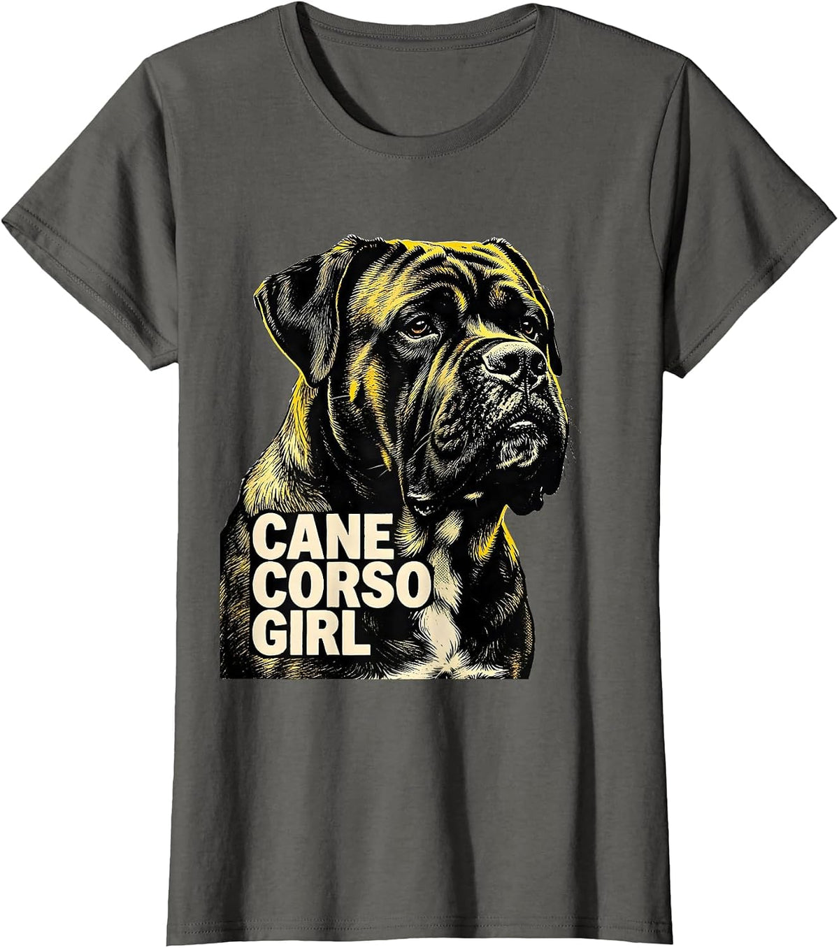 Women's Cane Corso Girl Stencil Graphic Dog Lover Pride T-Shirt - Asphalt Grey