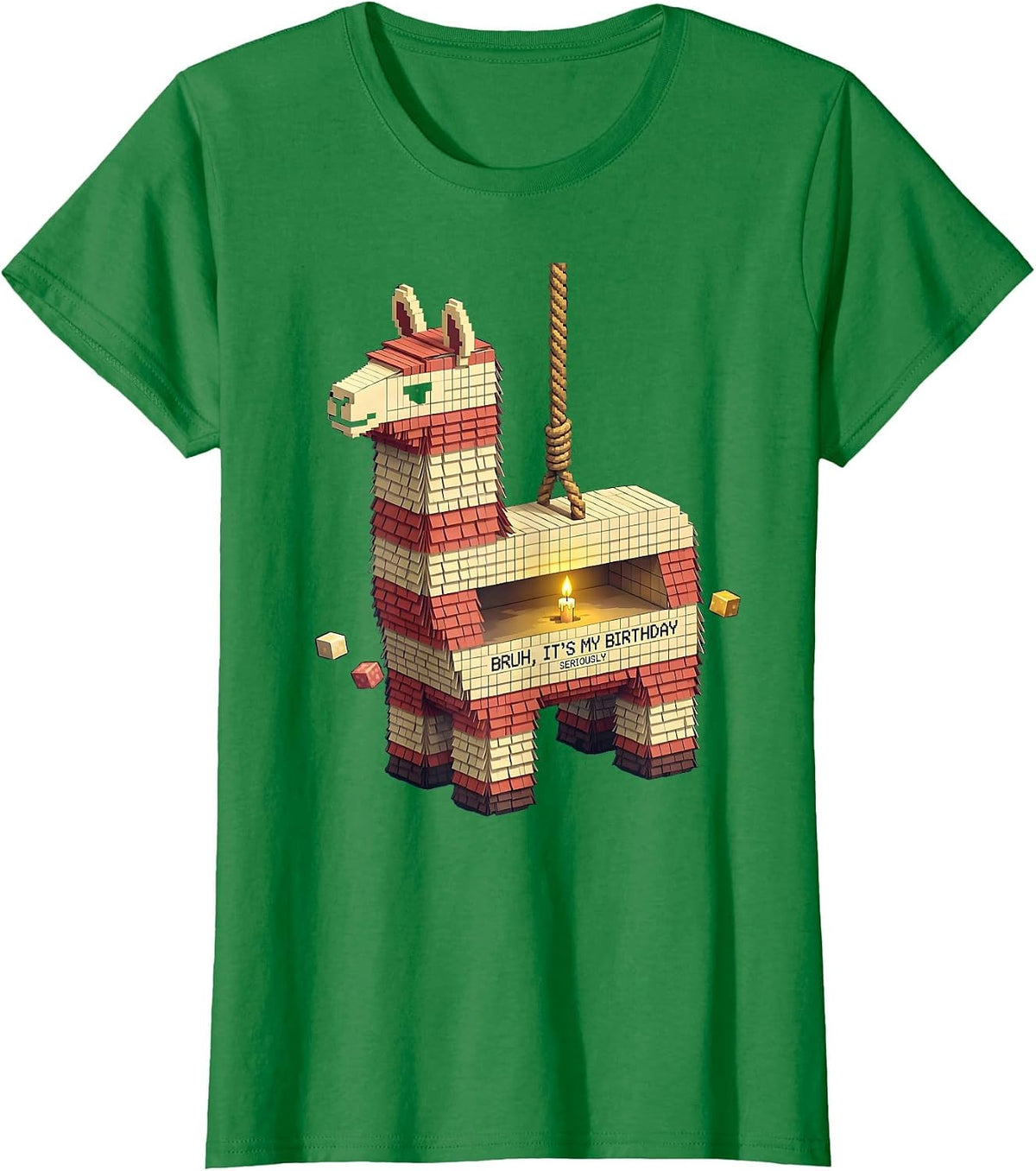 Women's Bruh It's My Birthday Seriously Funny Llama Pinata Party T-Shirt - Kelly Green