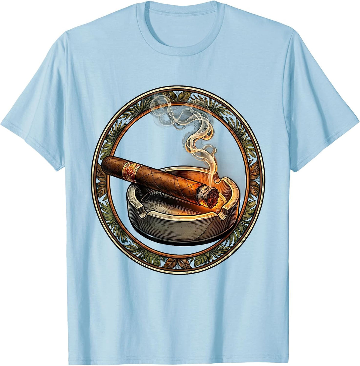 Men's Cuban Cigar Ashtray Smoke Art Illustration T-Shirt - Baby Blue