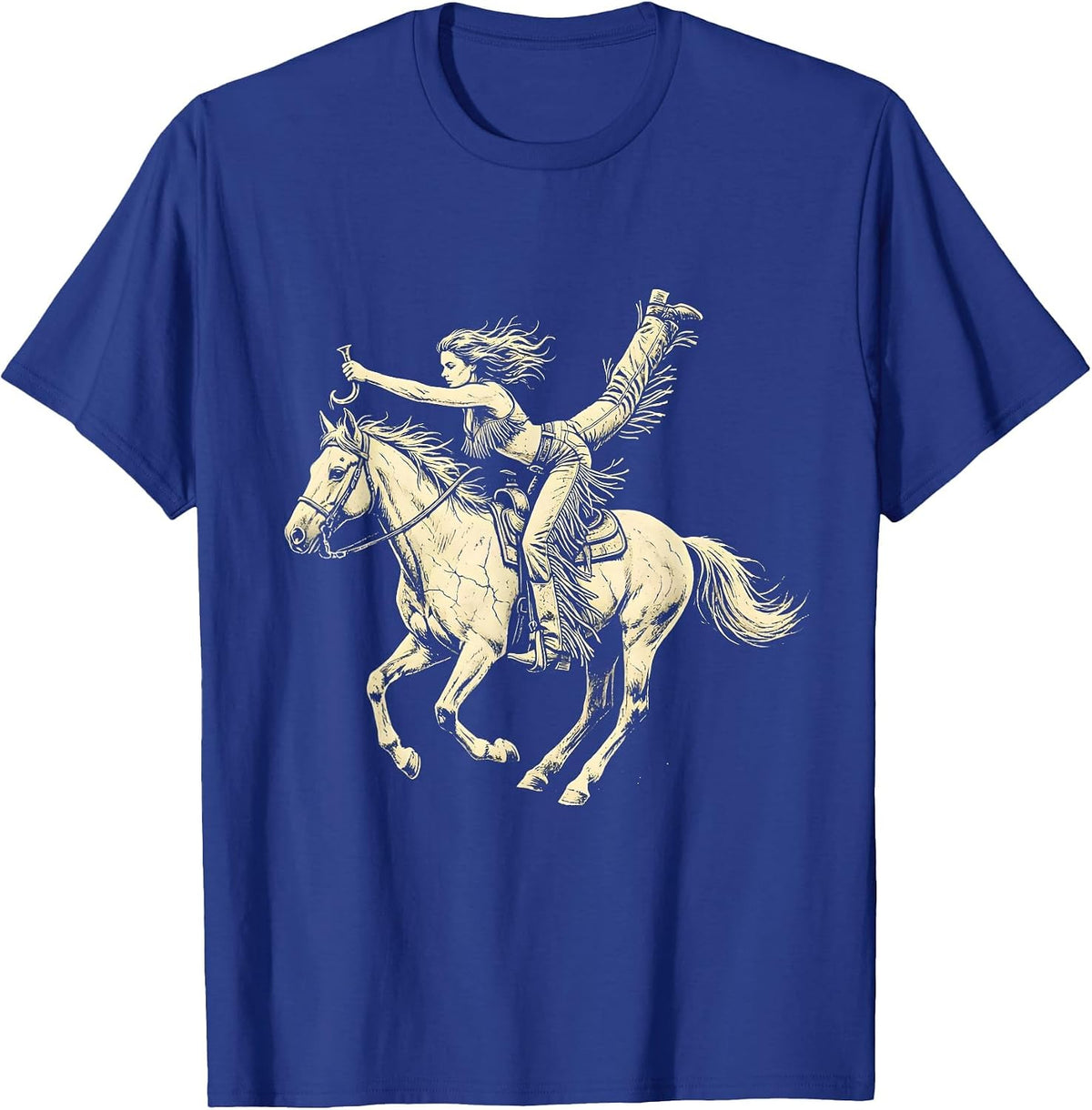Trick Riding Cowboy Chaps Horse Illustration T-Shirt - Royal Blue