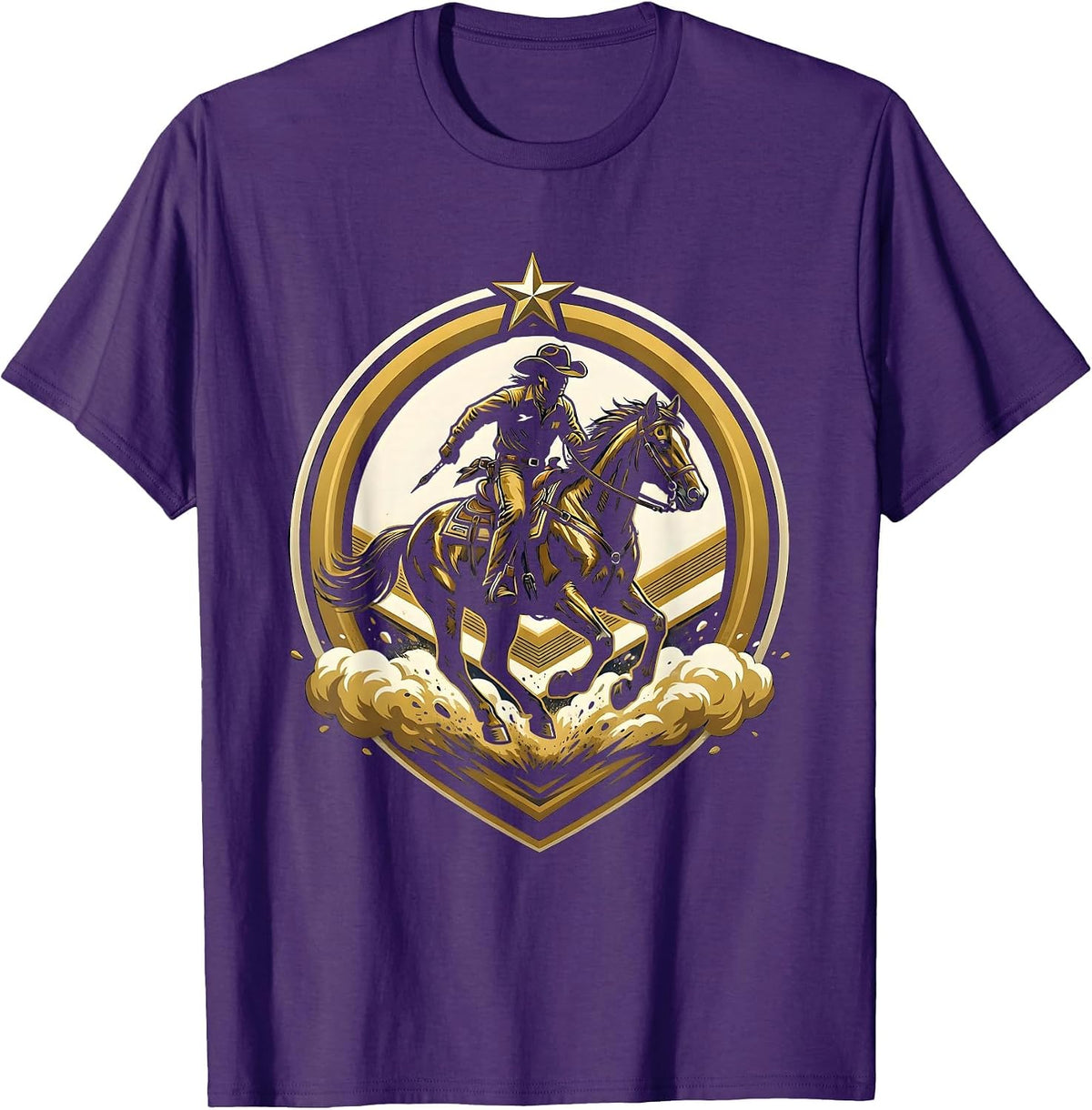 Boy on Horseback Dusty Trail Cowboy Graphic T-Shirt - Purple