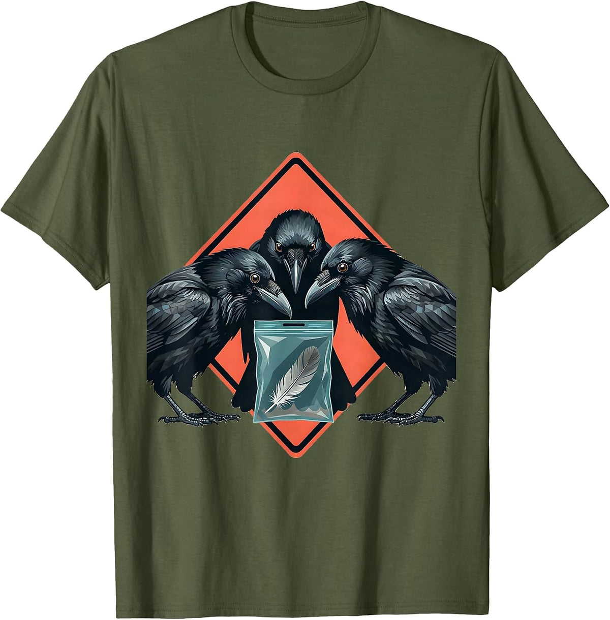 Angular Crows Murder Dark Humor Gothic Bird Lover T-Shirt - Olive Green