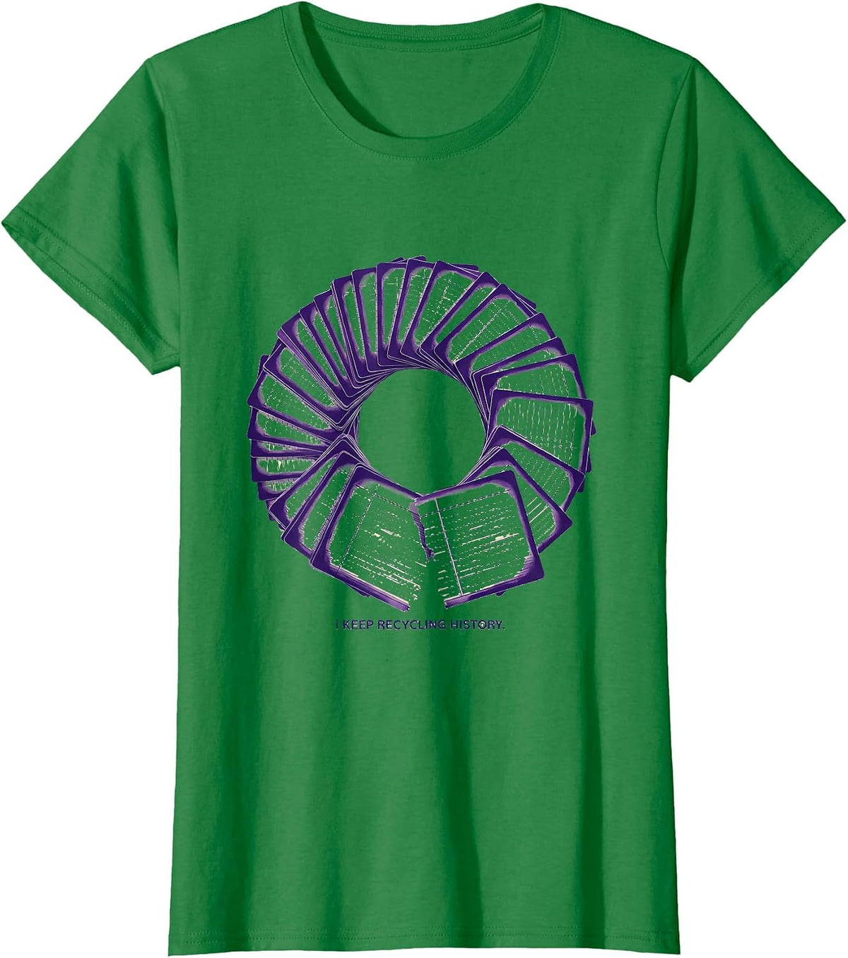 Women's I Keep Recycling History Funny History Teacher Back T-Shirt - Kelly Green